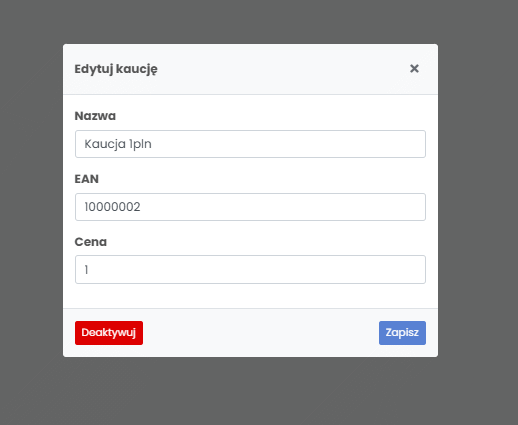 Edycja kaucji – nazwa, EAN i cena