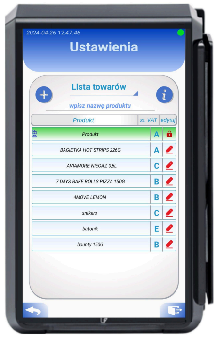 Lista towarów – dodawanie produktu